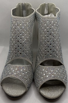 Valenti Franco  Silver Rhinestone & Glitter Mesh Open Toe Dress Shoe 8.5 b182