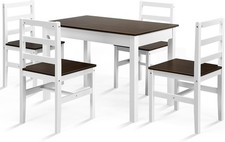 Modern 5-Piece Dining Table Set, White Frame with Walnut Top, Space-Saving