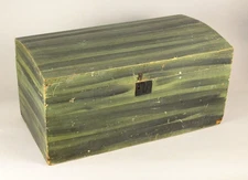 = Antique C. 1800 Pine Trunk Chest Grain Painted Green Dome Top
