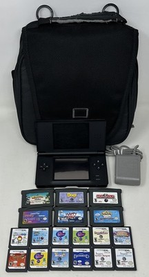 Nintendo DS Lite Handheld Gaming Console Black With Case & 18 Games