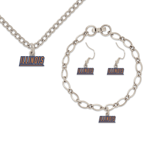 University of Illinois Fighting Illini Logo Necklace Earrings and Bracelet. - Bild 1 von 1