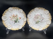 Antique 1901-1914 Dresden Franziska Hirsch Floral Plates - Set of 2
