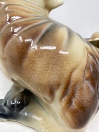 Vintage MCM Ceramic Glazed Pottery Bulldog Planter 14" Long X 8" Wide X 6.5 Tall - Picture 4 of 14