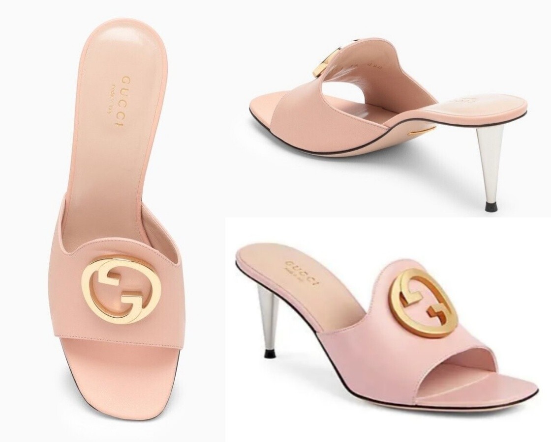 Gucci Blondie 65 Interlocking G Leather Sandals Heeled Mules Pink