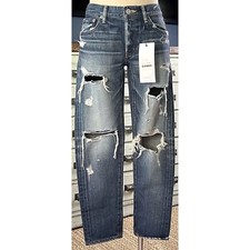 NWT New 375 Moussy Monterey Distressed Straight Leg Blue Premium Denim Jeans 27
