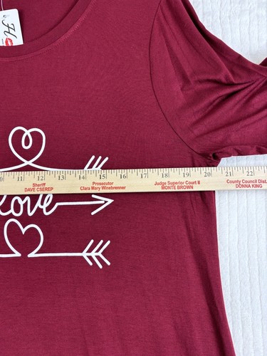 Hotouch Loungewear Long Sleeve Night Gown NWT Size L Burgundy LOVE Heart Design - Picture 4 of 7