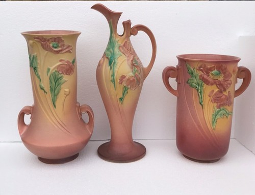 Roseville Pottery Poppy 1938 pink salmon color floor vase ewer pitcher 880-18 - Picture 10 of 12