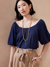 NWT Banana Republic 49.99 Women's Crepe Top, Patriot Blue, Sz S