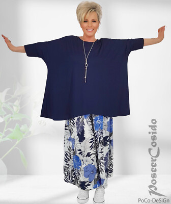 LAGENLOOK PoCo Kasten Tunika Shirt Überwurf blau XL 2XL 3XL 46 48 50 52 54 56 58
