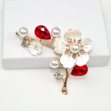 Cherry Blossom Flower brooches gold white and red pin Fashion Jewelry Gift