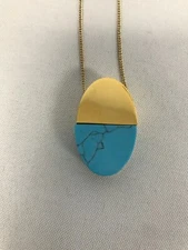 SIGNED BR BANANA REPUBLIC GOLDTONE CHAIN NECKLACE with TURQUOISE SLIDE PENDANT