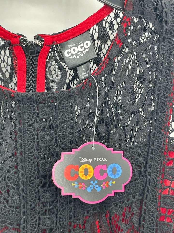 Vestido Disney Coco Niñas Grande Negro Encaje Sin Mangas Rojo Forrado Ajuste y Acampanado Nuevo con Etiquetas Foto 4 de 4