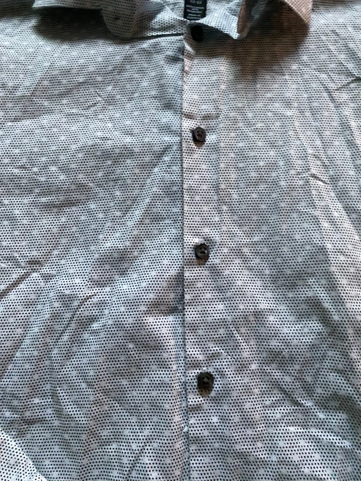 Camisa J. Ferrar Hombres Lunares Ajustada Manga Larga Abotonada Gris Talla M 15-15.5 Foto 4 de 4