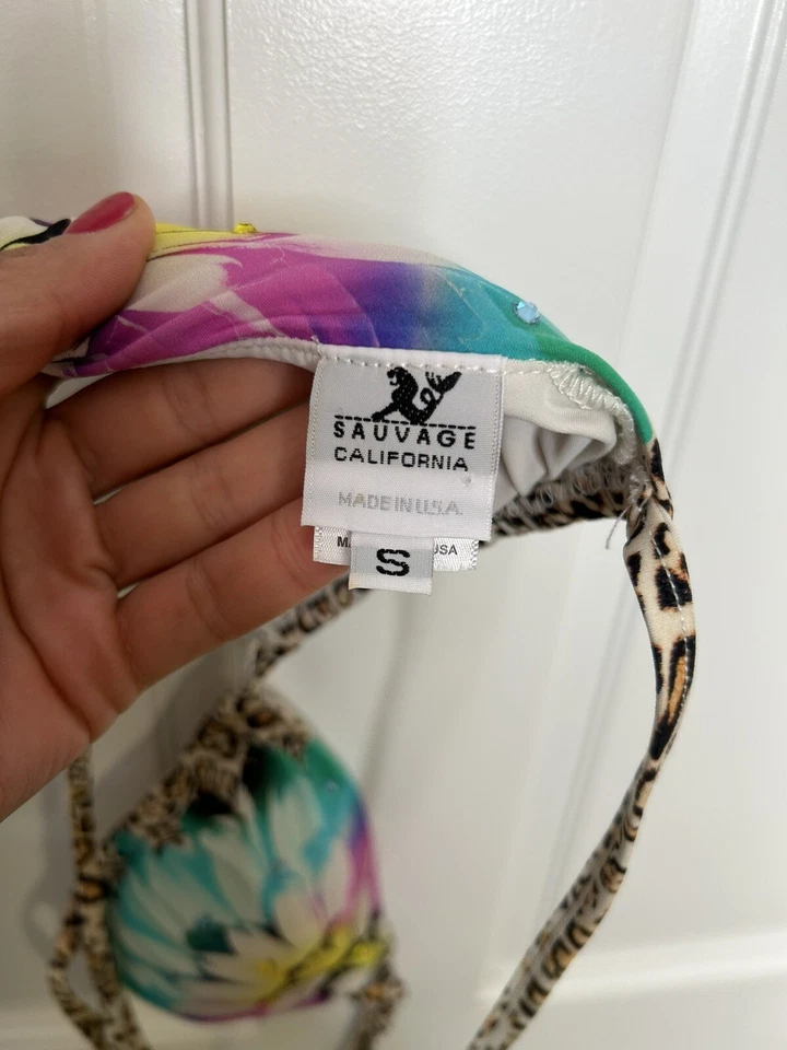 Top de bikini triángulo estampado animal floral de leopardo Sauvage para mujer talla S $115 Foto 4 de 4