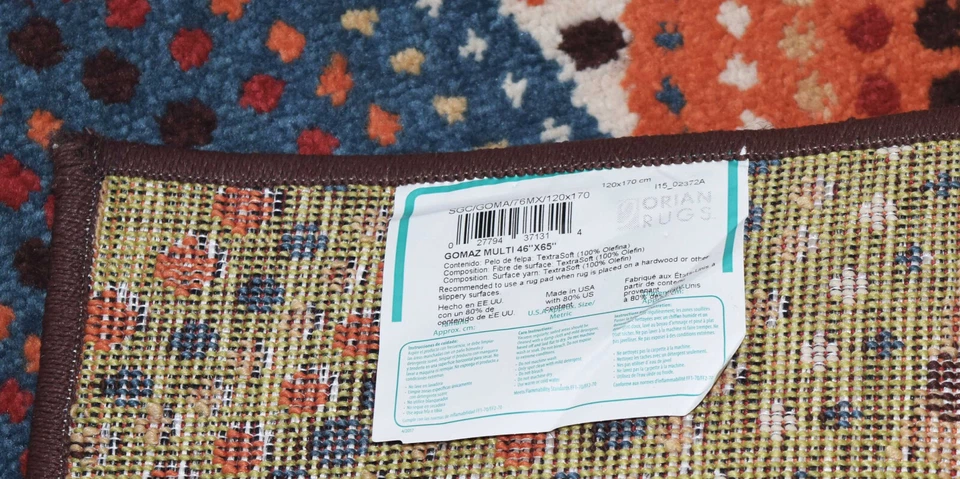 Gran diseño de alfombra 46 pulgadas. x 65 pulgadas. Círculos geométricos coloridos, azul, verde, naranja Foto 3 de 4