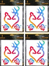 (4) Autocollants autocollants fenêtre coeur cerf marron 6" arc-en-ciel buck & doe neuf