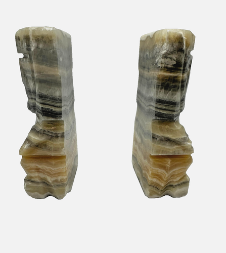 Vintage Banded Onyx Stone Bookends – Polished, Multicolor 6 .5 " - Picture 2 of 6