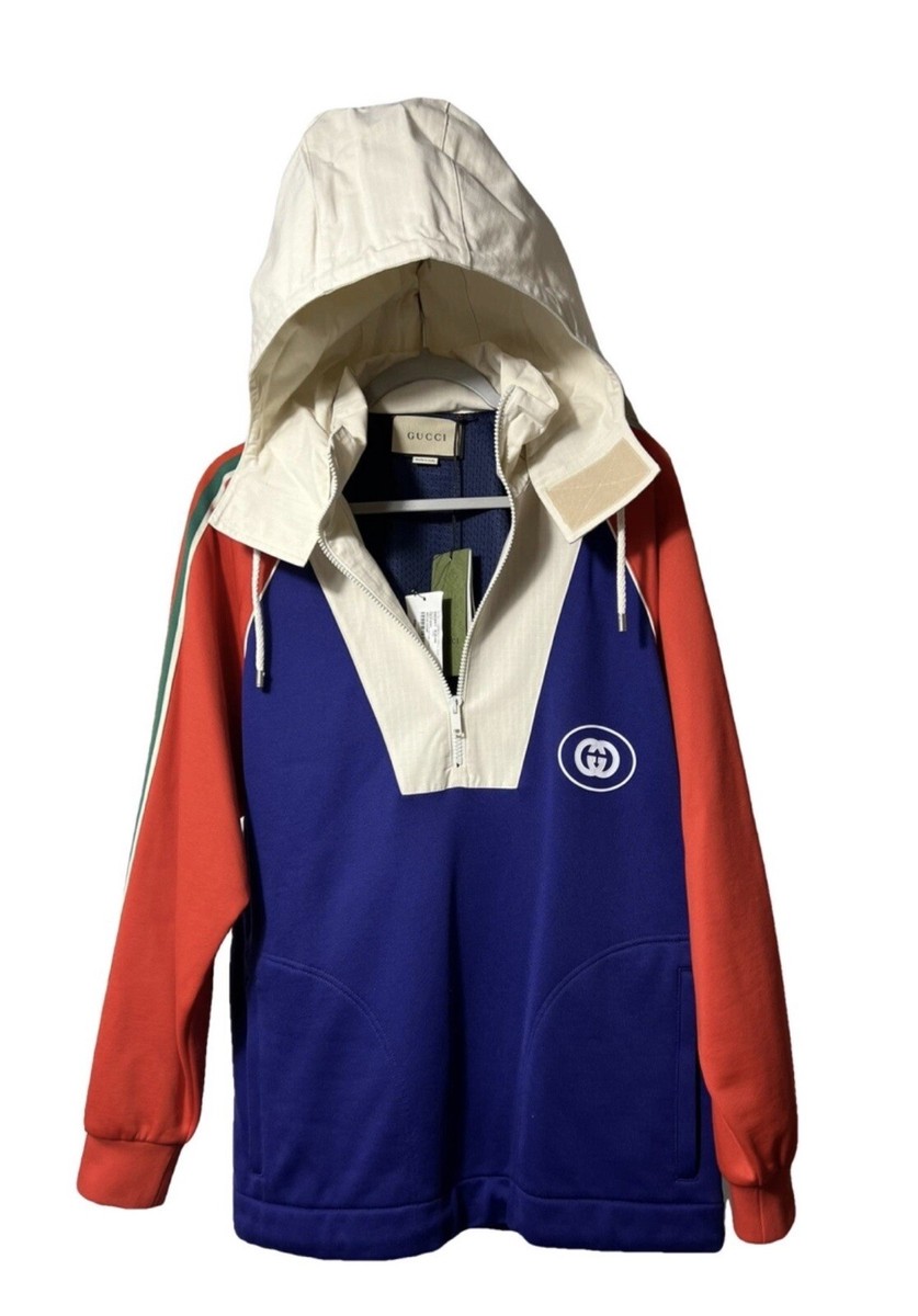 GUCCI ジップアップジャケット 赤/青 Gucci GG Logo Half Zip Jacket In Blue Red White Web Stripe