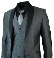 Men Dark Gray Suits Designer Elegant Luxury Wedding Suits (Coat+Vest+Pants)UK