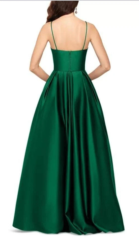 NUEVO CON ETIQUETAS Betsy & Adam Vestido Halter Satinado Talla 10 Color: Kelly (funciona pequeño) Foto 2 de 3