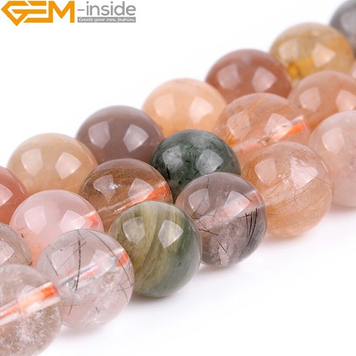 Multi-Color Rutilated Quartz Round Natural Stone Beads For Jewelry Making 15" - Picture 6 of 28