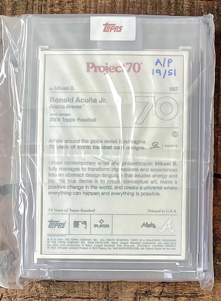 Topps Project70 #587 2004 Ronald Acuna Jr - Mikael B Artist Proof 19/51 - Image 2 of 2