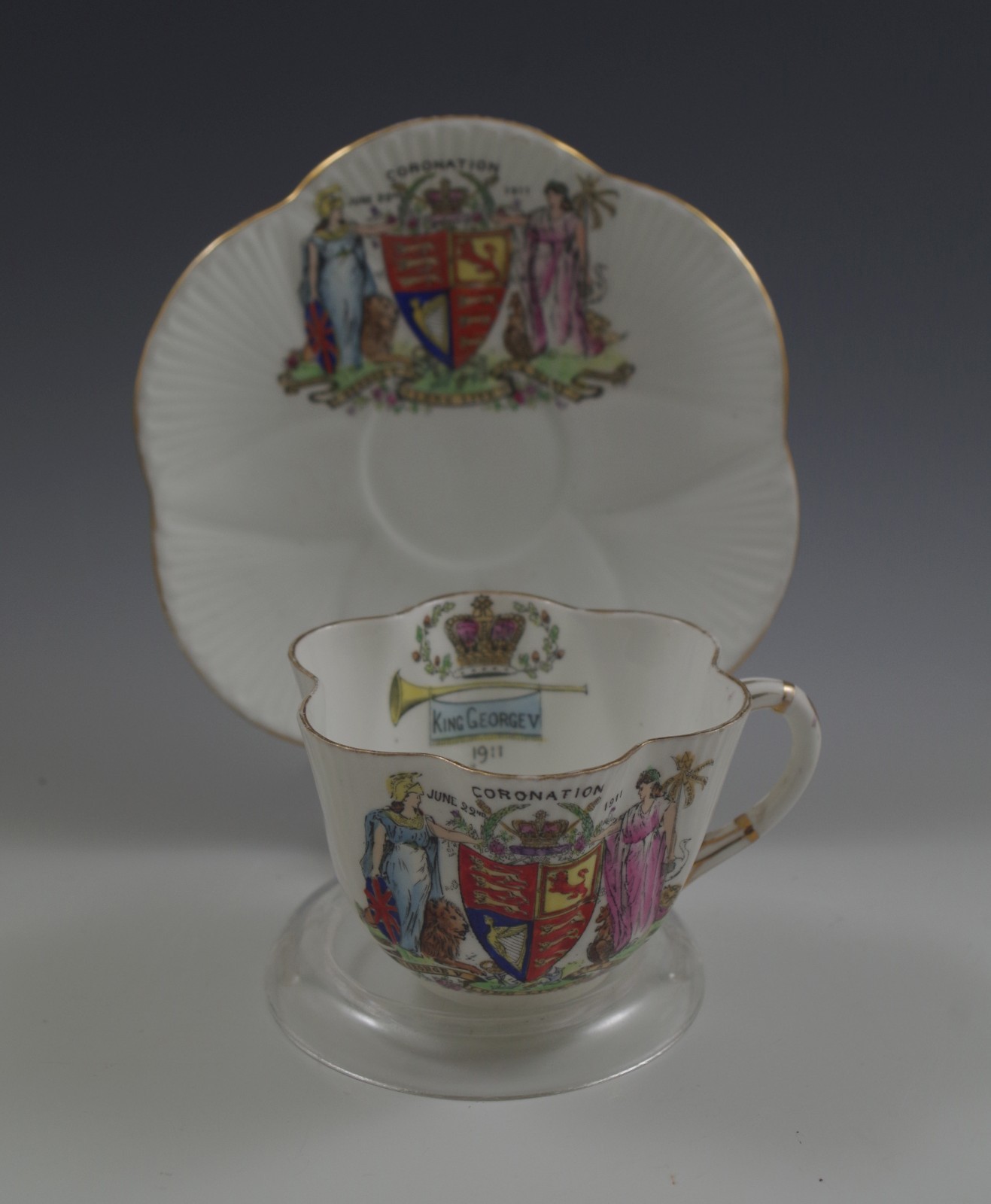 c.1911 LATE FOLEY SHELLEY ENGLAND KING V CORONATION CUP AND