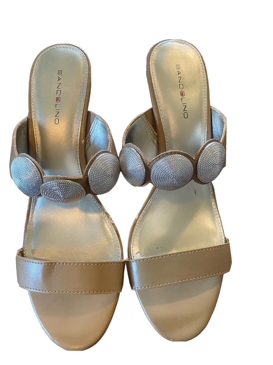 Bandolino Sandals Womens 10 M Mitra Heeled Tan Leather Slide eBay