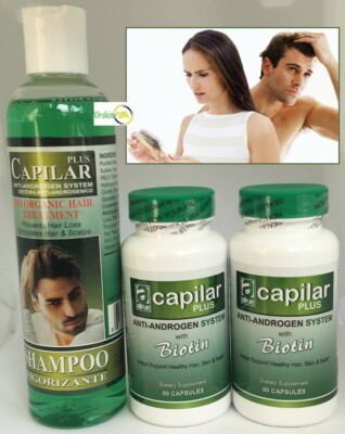 Shampoo Capilar Plus + 120 Cap Vitamins Anti-Androgen Bio Organic Hair Treatment