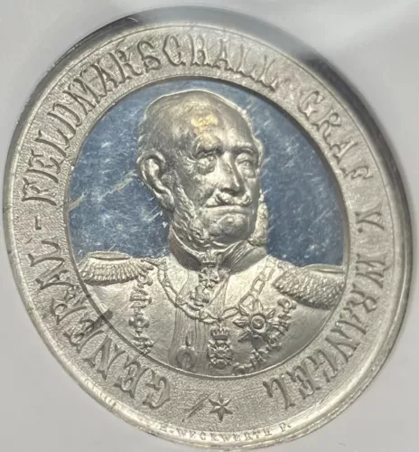 1877- DATED GERMANY WM COUNT VON WRANGEL 35MM MEDAL NGC MS 64