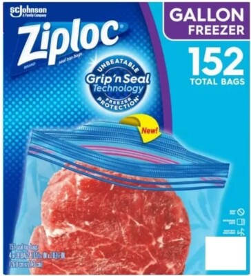 冷凍M100匹 152 Ziploc 916198 Gallon Freezer Bags - 4 Pack of 38 Grip'n Seal