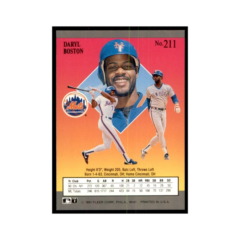 Daryl Boston 1991 Fleer Ultra #211 Baseball Cards Baseball Card NM - Image 2 of 3