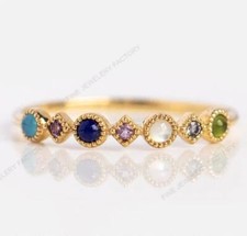 Lab Created Dainty Round Family Birthstone Ring Perfect For Birthday Gift Item