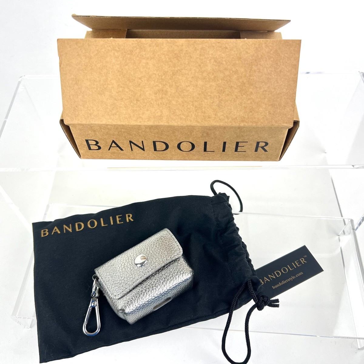 ★Bandolier★AIRPODS POUCH - Studded★Black/Silver Bandolier AirPods Pouch Metallic Pewter/Silver Leather New