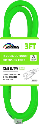 Cable de extensión exterior iluminado de 3 pies 12/3 - calibre 12 3 clavijas resistente verde neón - Imagen 2 de 12
