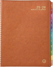 Monthly Planner 2025-2026 Twin-Wire Organizer Leather Cover 18M Planner, Brown