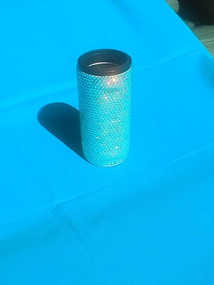Handmade  One At A Time 3000 Rhinestone Teal Slim Can Coozie, Double Walled