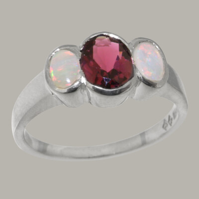 Solid 925 Sterling Silver Natural Garnet & Opal Womens Trilogy Ring | eBay