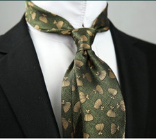 New Classic Polka Dot Brown Green JACQUARD WOVEN 100 Silk Men's Necktie Tie