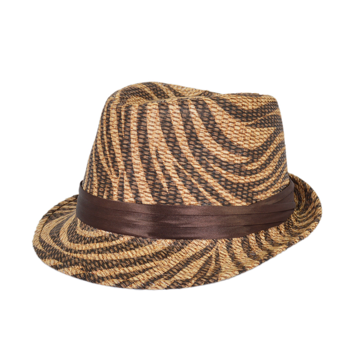 NWT One of a Kind Handcrafted Thick Nap Wool Zebra Print Fedora with Ribbon Band Light Brown Zebra Print Ribbon Band Fedora Straw Hat | eBay main image 3