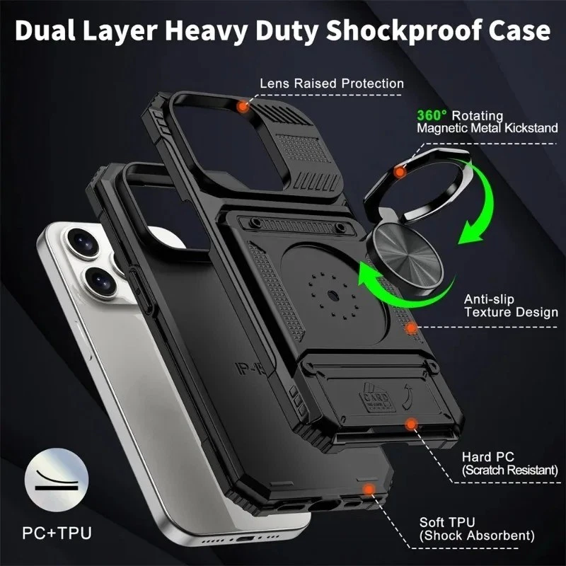For iPhone 16 15 14 13 12 11 Pro Max XR Shockproof Case Cover Wallet Card Holder - Image 4 of 4
