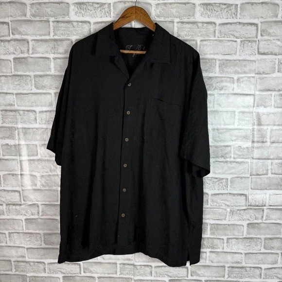 Tommy Bahama Casting Call Back Embroidered Black Silk Hawaiian Camp Shirt 2XL - Image 3 of 4