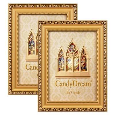 5×7 Picture Frame Set of 2 - Gold Picture Frames for Wall and Tabletop Displa...