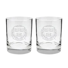 Harvard University 2-Sided Etched Satin Finish Rocks Glass Set of 2