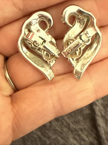 TRIFARI EARRINGS VINTAGE Jewelry Silver CLIP ON MCM Retro - Picture 3 of 3