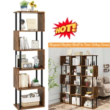 6-Tier S-Shaped Geometric Bookshelf, Wood Display Shelves for Home Office