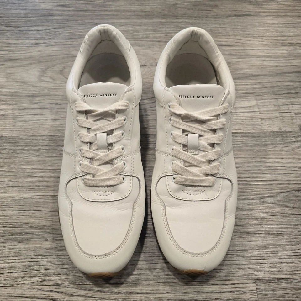 Rebecca Minkoff Zapatos Mujer 10 Blanco Cuero Activo Confort Informal Zapatilla Logo Foto 4 de 4