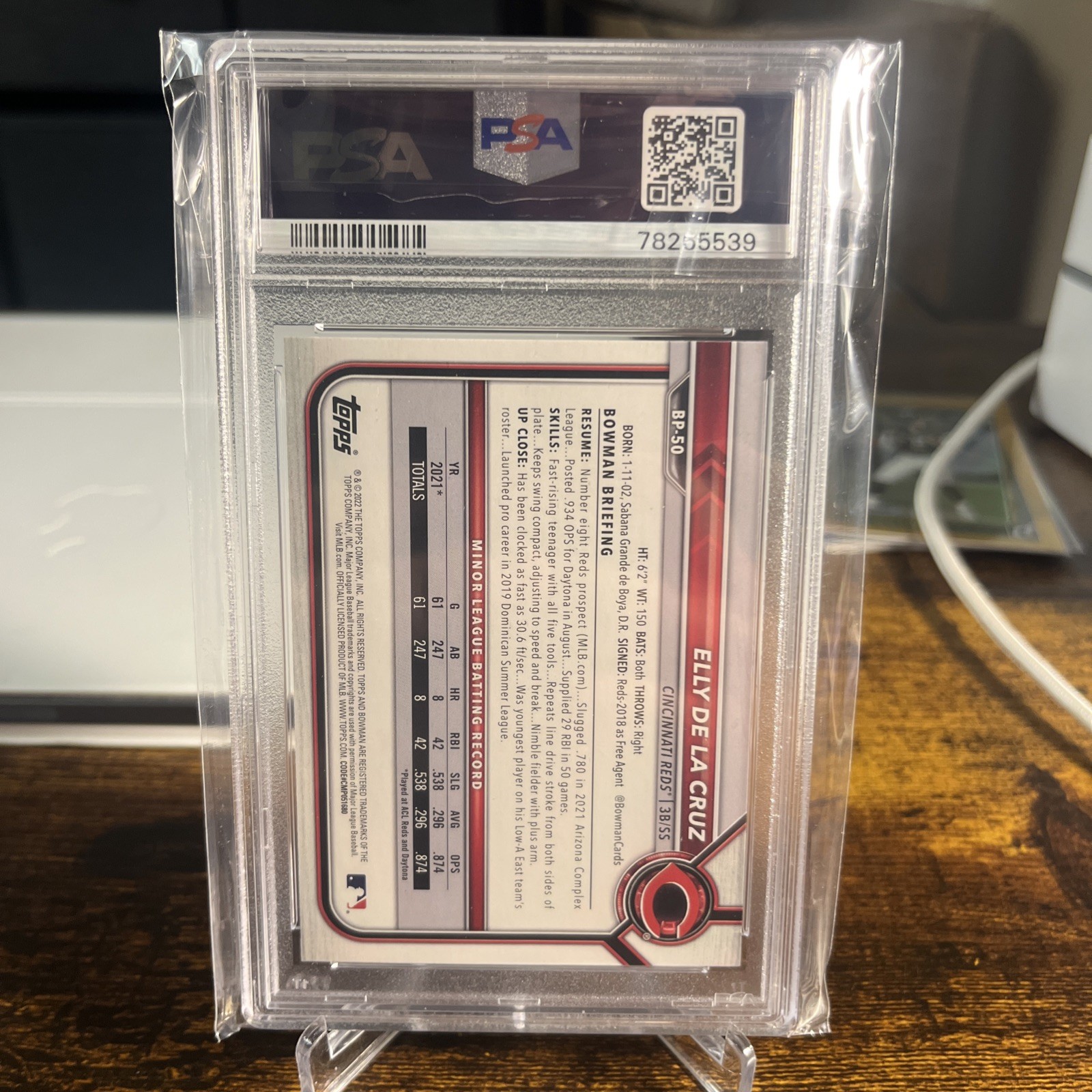 2022 Bowman Paper Prospects Elly De La Cruz 1st Bowman Rookie #BP-50 PSA 10 Reds view 2
