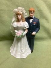 Lefton Bride and Groom Military Uniform Cake Topper Porcelain Vintage 1995
