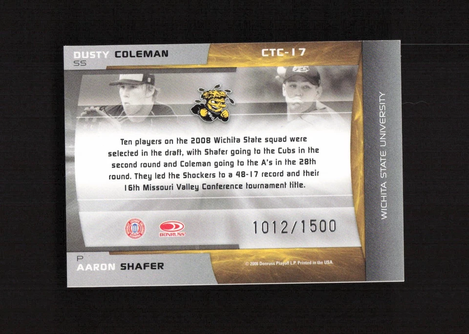 2008 Elite Extra College Ties Green Dusty Coleman/Aaron Shafer Shockers #/1500 - Image 2 of 2